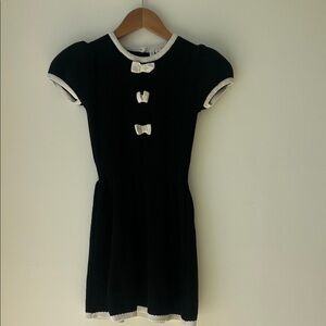 Janie and Jack Black Knit Dress with White Trim and Bows